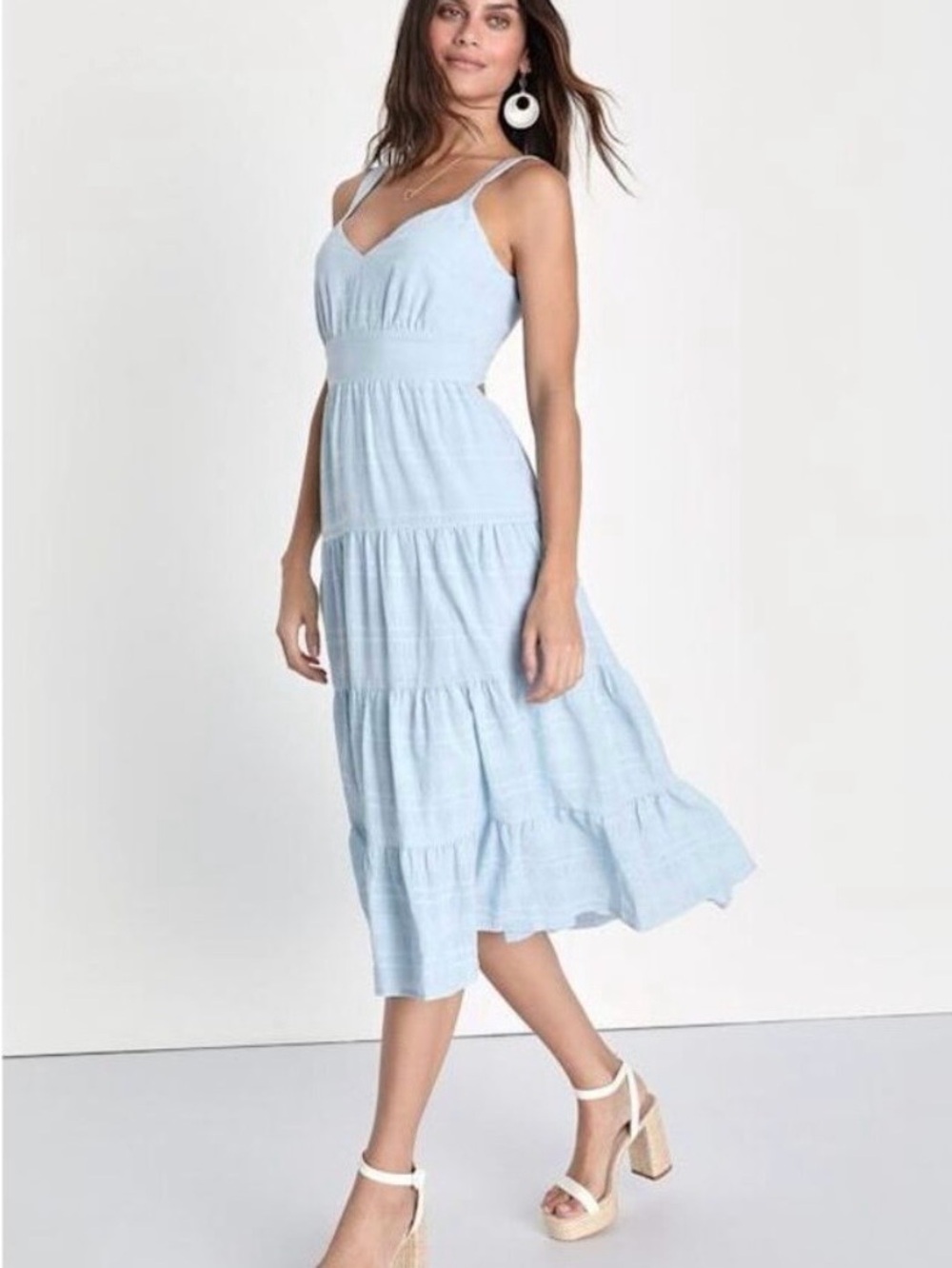Lulu's Light Blue Tiered Midi Sundress